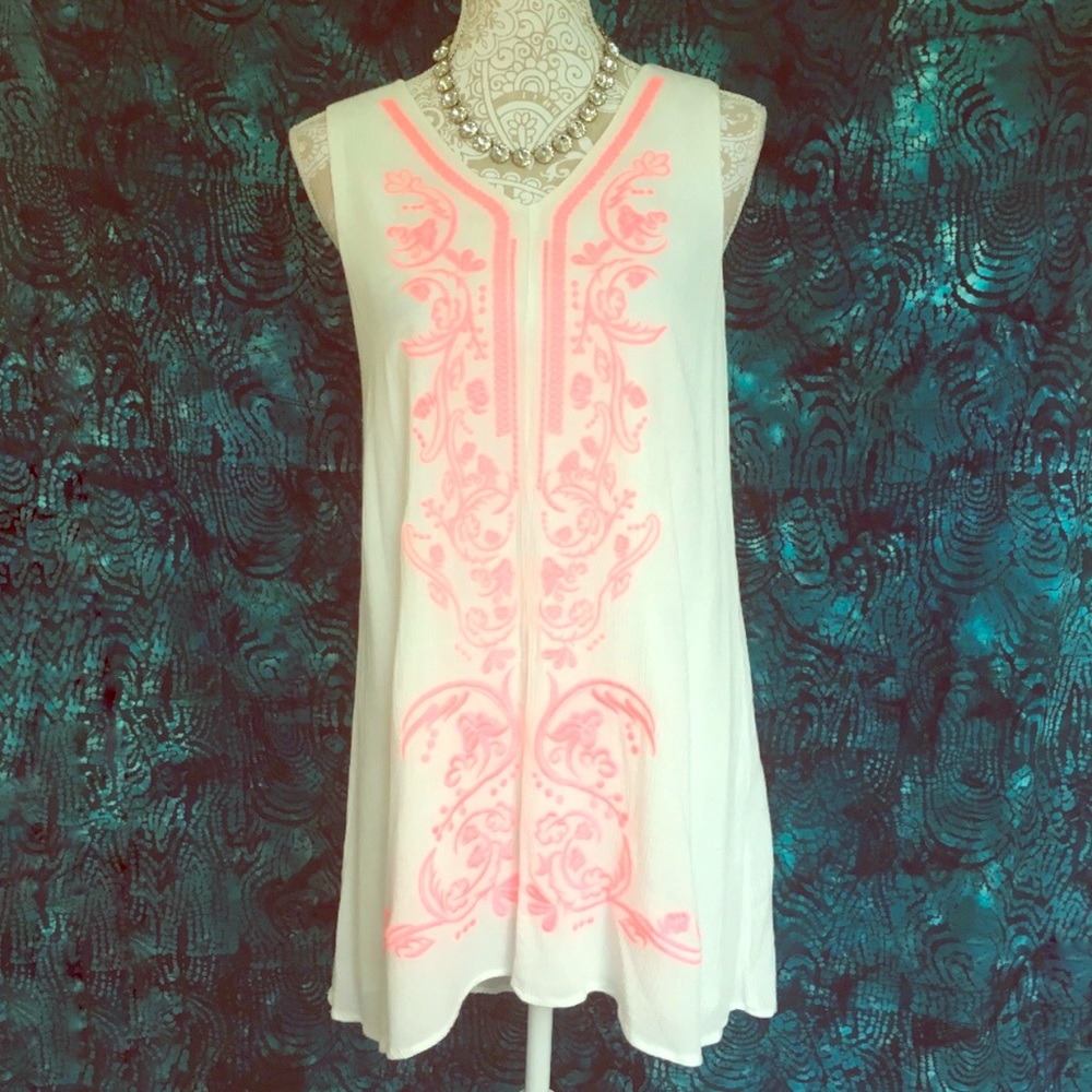 Altar’d State Neon Pink Embroidered Shift Dress